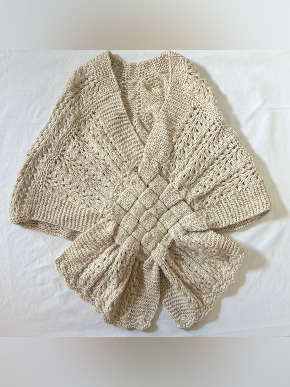 Cream Hand Woven Wool Shawl from Mexico Size S/M NWOT